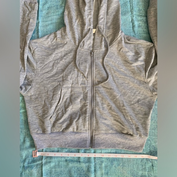 Milanpavilion Zip Up Cropped Grey Drawstring Hoodie Jacket Casual Long Sleeve - Picture 11 of 15